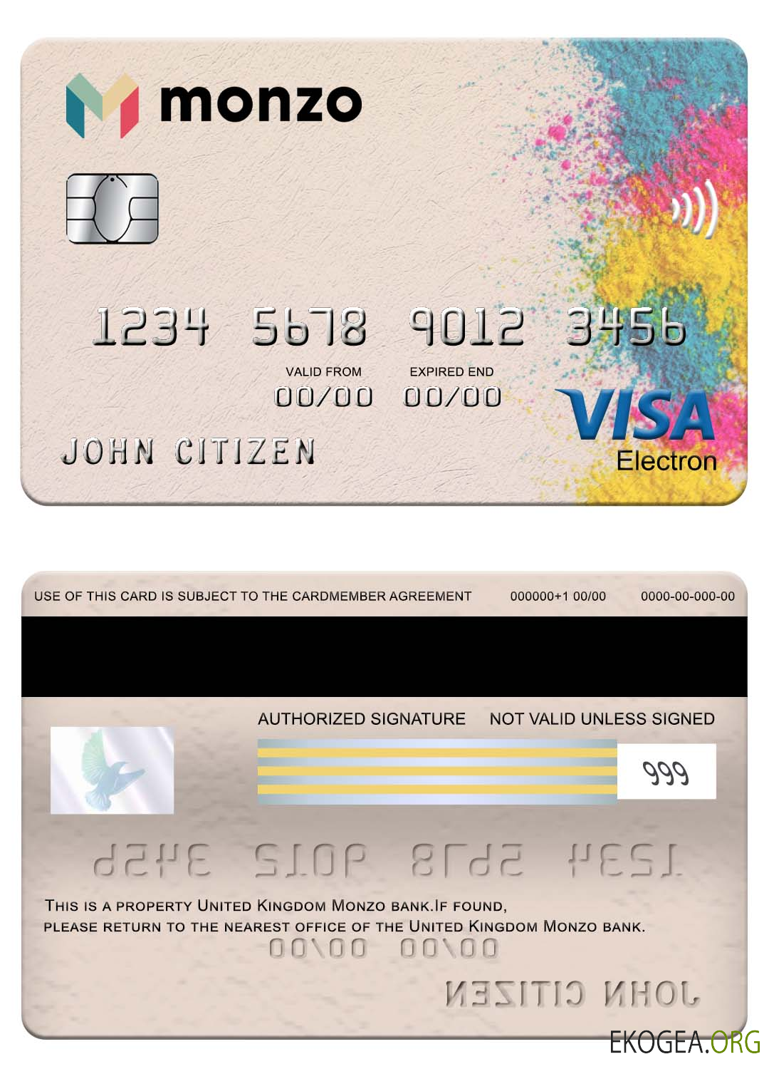 Carte électronique visa bancaire Monzo du Royaume Uni